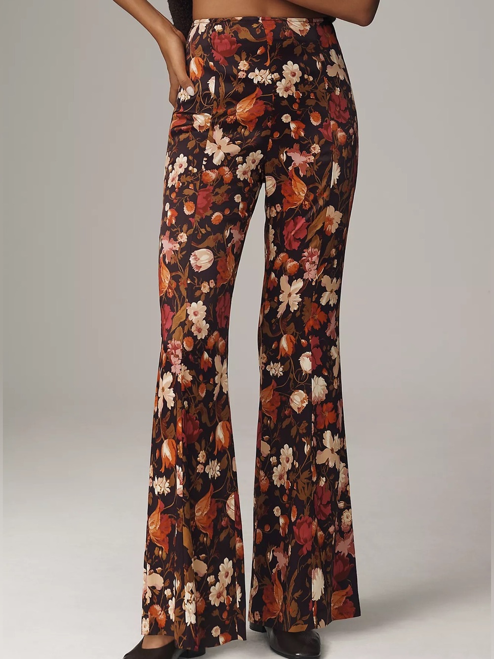Anthropologie Floral Satin Wide-Leg Pants